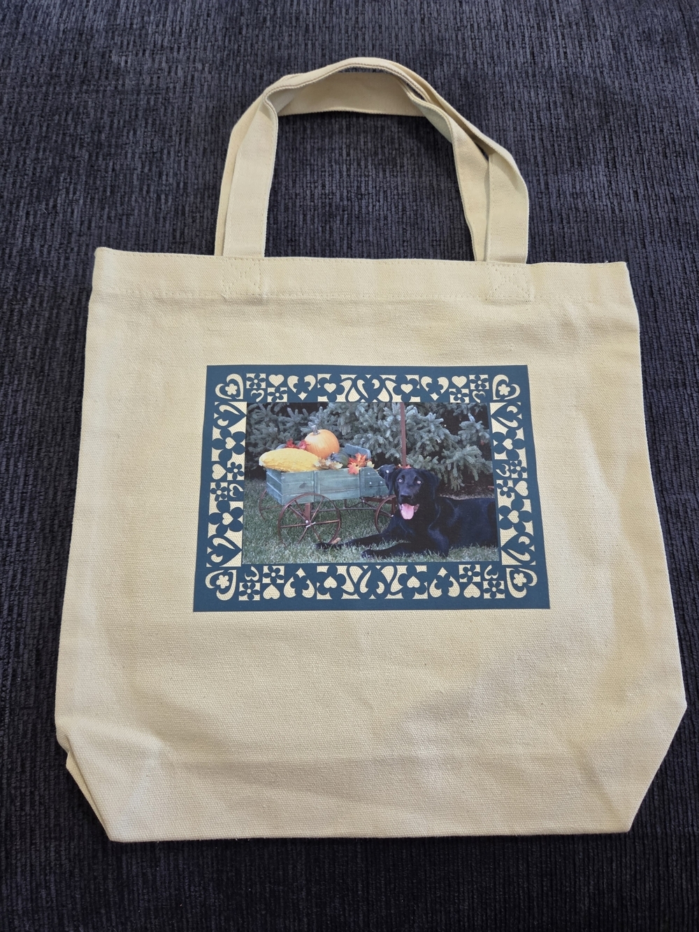 Canvas Tote Bag with Labradore Dog & Wheelbarrow Print NEW
